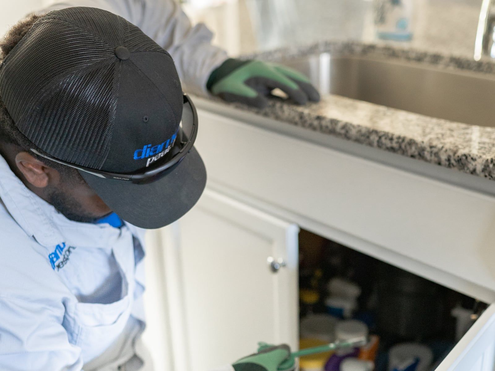 Diamond Pest Pro technician treating inside a customer's home